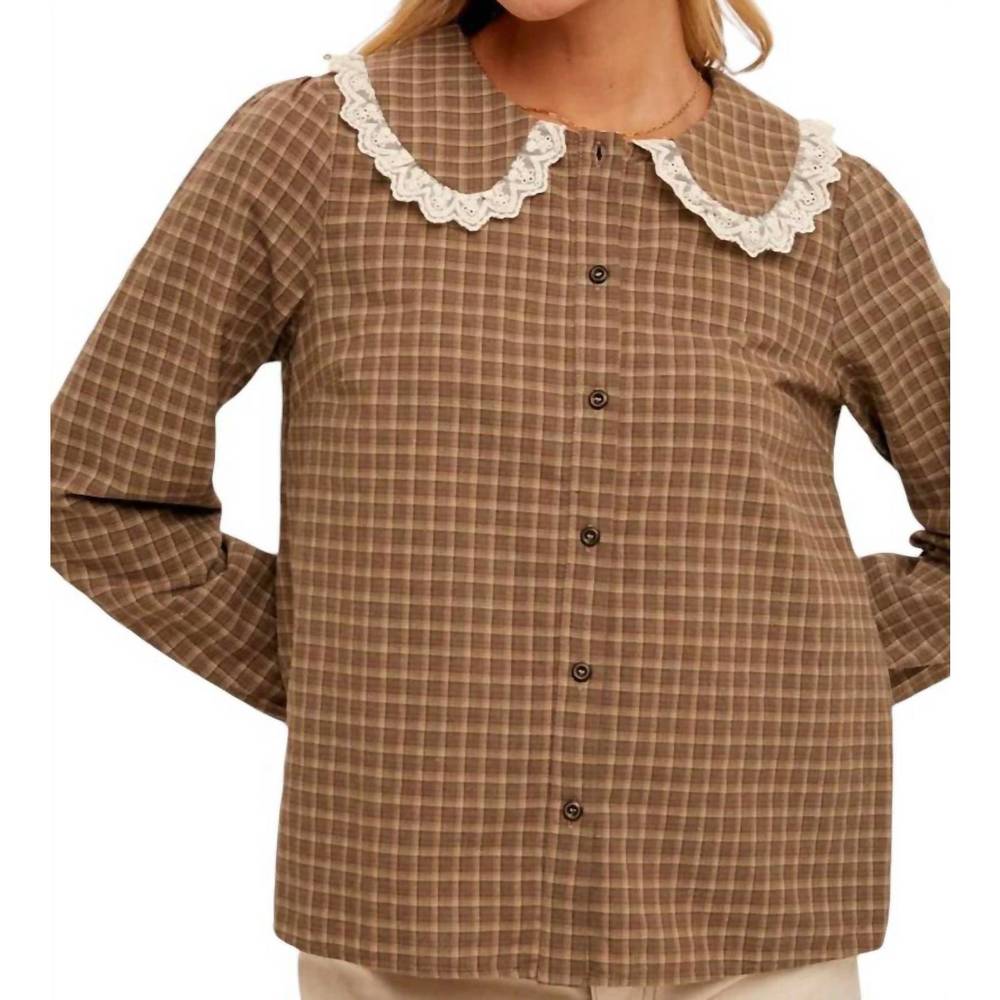 NEW HEM & THREAD peter pan collar button down check blouse in olive